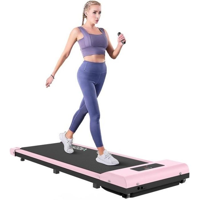 BIGZZIA Tapis de Course Portable, Électrique 1-10 km-h, 1,5 HP, Vitesse Réglable, avec Télécommande et Écran LCD,Rose