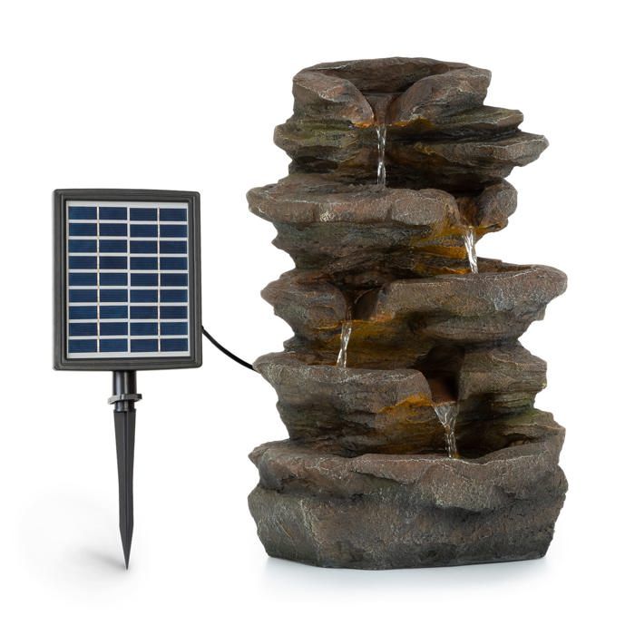 Fontaine de jardin - Blumfeldt Stonehenge - Cascade - Éclairage LED - Batterie Lithium Ion - Marron