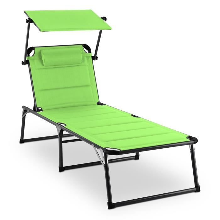 chaise longue - blumfeldt amalfi juicy lime - transat - 70x37x200cm - bain de soleil - pare-soleil - cadre robuste - vert