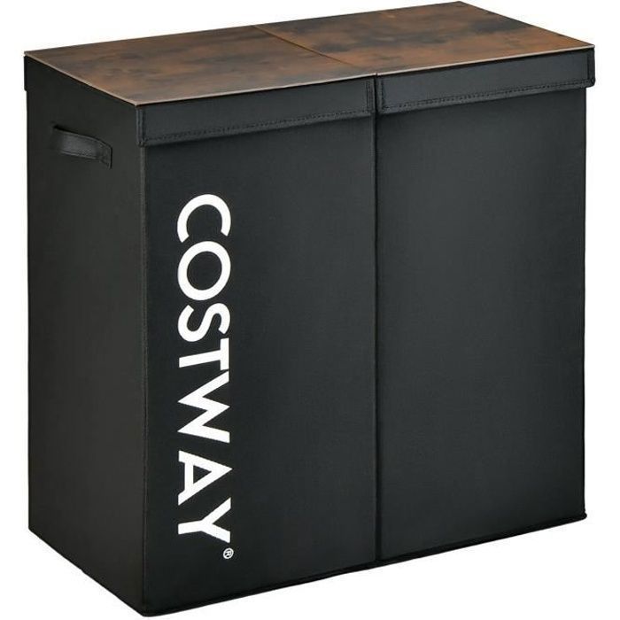 COSTWAY Panier à Linge 2 Compartiments -118 L - Couvercles Séparés 62 x 31 x 60 CM pour Buanderie Salle de Bain Noir