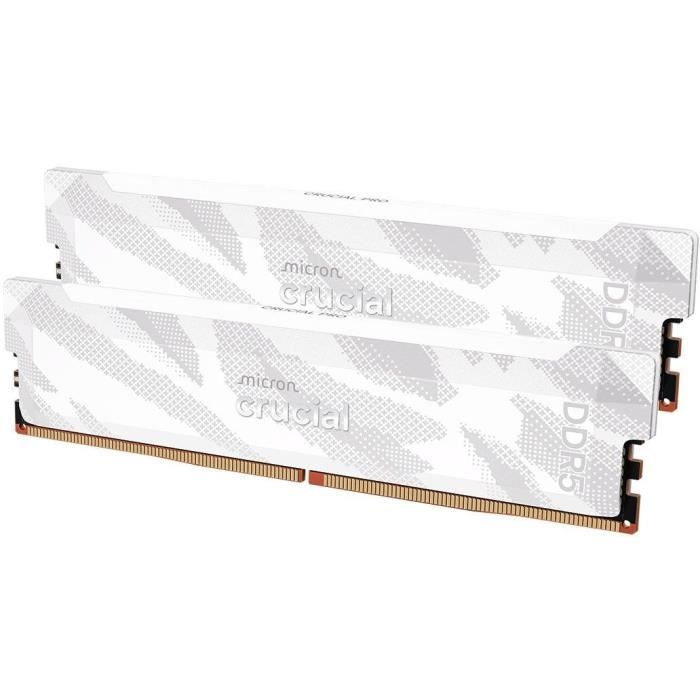 Kit mémoire gamer CRUCIAL Pro OC CP2K16G64C32U5W 64 Go 2x 32 Go DDR5 6400 UDIMM CL32 avec dissipateur thermique