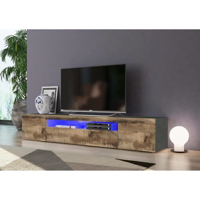 Dmora - Meuble TV Dmarso Buffet bas de salon avec 3 portes base meuble TV 100% Made in Italy 200x40h37 cm Ardoise et Érable