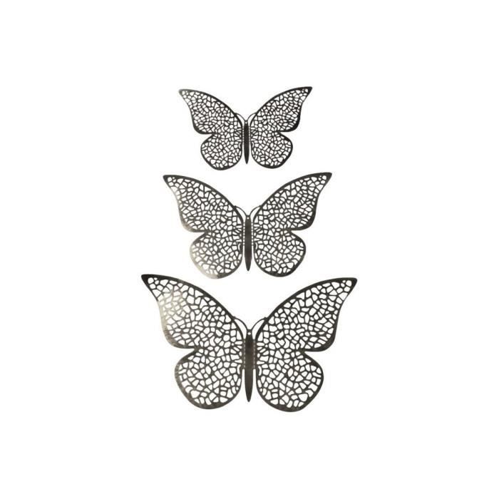 12pcs Papillons 3D en Métal, Décoration Murale - Filet Argenté