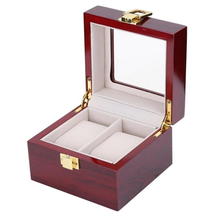 Boîte à Montre En Bois Avec Vitrine Transparente - 2 Compartiments, Serrure Carrée, 12x11x8 Cm (idéal Cadeau)