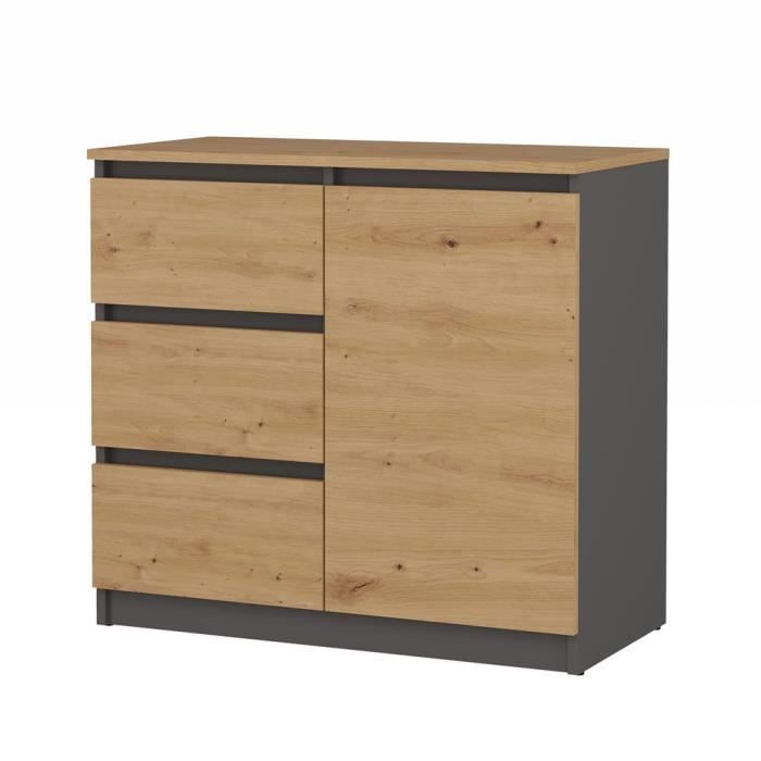 Buffet - HUCOCO - DUNJA - 1 porte - 3 tiroirs - Gris anthracite - Style moderne Buffet - HUCOCO - DUNJA - 1 porte - 3 tiroirs - Gris anthracite - Style moderne