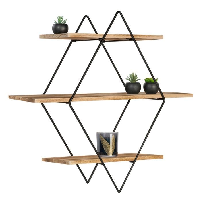 IDMARKET Etagère murale losange LILY 3 niveaux bois et métal design industriel IDMARKET Etagère murale losange LILY 3 niveaux bois et métal design industriel