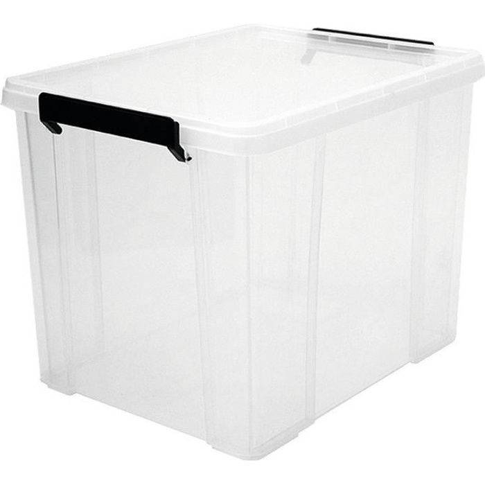 Grande boîte de rangement en plastique transparent avec couvercle - 47  litres