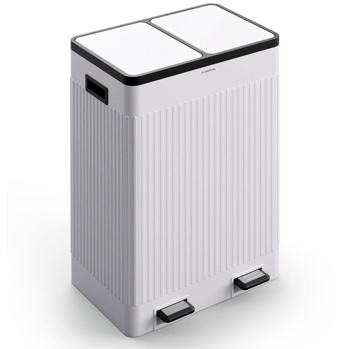 Hzuaneri Poubelle Cuisine, 60L (2 X 30 L), Poubelle Tri Selectif 2, Poubelles Tri Avec Pédale Acier Inoxydable, Ilencieux Et Retombe Lentement, Avec 15 Sacs Poubelles, Pour Cuisine, Blanc SW06099W