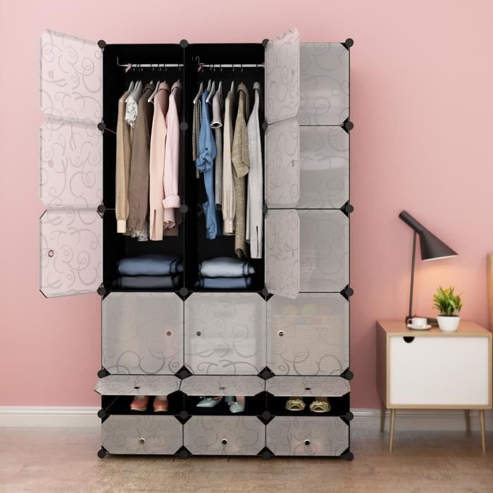 Langria Armoire De Rangement 18 Cubes Penderie De Chambre Plastique Etagere Modulable Diy Avec Portes Translucide Noir Blanc Achat Vente Armoire De Chambre Armoire De Chambre Soldes Sur Cdiscount Des