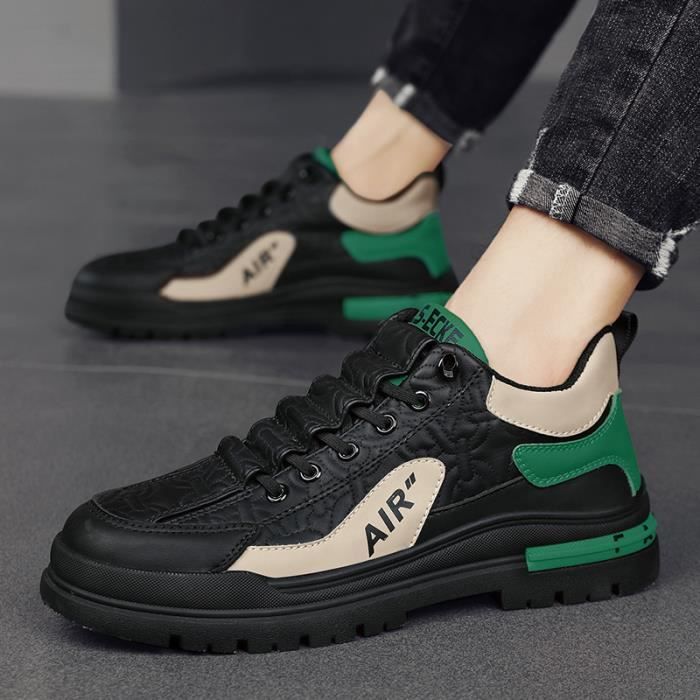 Baskets Homme Course En Cuir - Sneakers Respirantes Fitness Et Casual - Semelle Caoutchouc Antidérapante