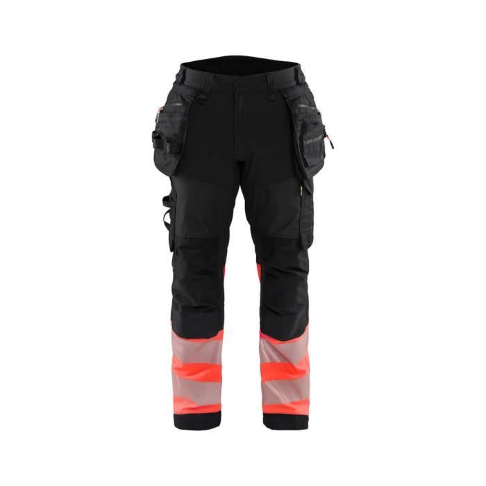 Pantalon de travail softshell Blaklader - HV Class 1 - Noir/rouge fluo - Homme