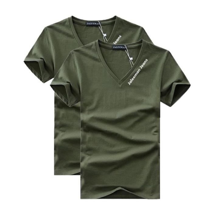 T-shirt Homme Col V Coton - Manches Courtes Basique - Coupe Standard Ou Ample - Marque Zhiyao