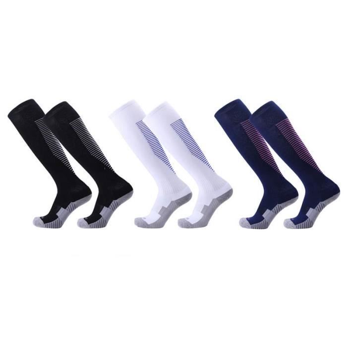 3 Paires Chaussettes de Football Enfant Chaussettes de Sport Protection Respirantes Antidérapant - Noir/Blanc/Bleu Marine