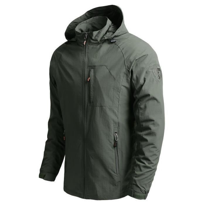 Blouson de Randonn?�e pour Homme S?�chage Rapide Coupe-Vent Imperm?�able Sport - Vert militaire 