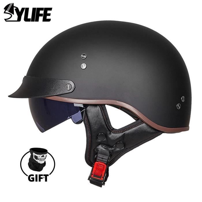 Demi-casque Moto Rétro Style Allemand - Cuir PU, Visière UV, Certifié DOT/ECE - Tailles 55-64 Cm - Pour Cruiser, Scooter, Chopper