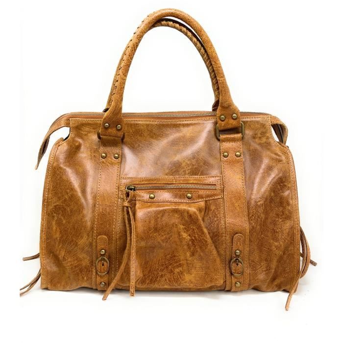 Sac Bandoulière BUMI - Bronze Métallique - Faux Cuir Végétalien Avec Clous Et Poches