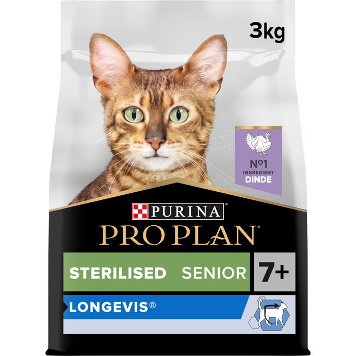 Pro Plan Sterilised Senior 7+ LONGEVIS® Dinde 3kg - Croquettes complètes pour chats seniors