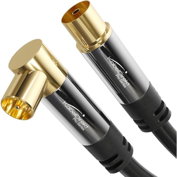 Câble d'antenne HDTV 4m noir 90° degré coudé coaxial mâle sur femelle
