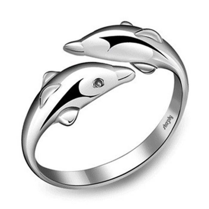 sharphy® bague femme 925 argent deux dauphin amour bague réglable argent