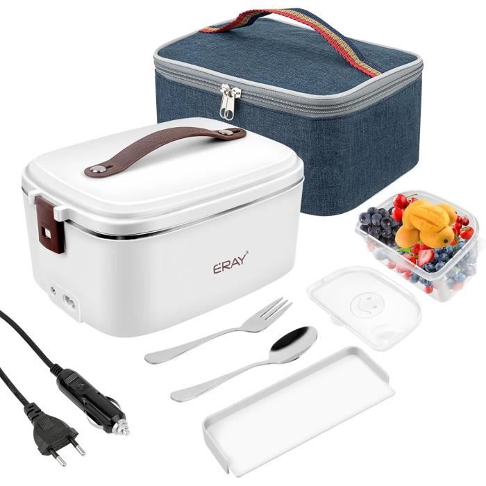 Gamelle Chauffante électrique 100W 1.8L - 12V/24V/220V - Pour Voiture, Camion, Bureau - Avec Sac Et Couverts Inox - 9