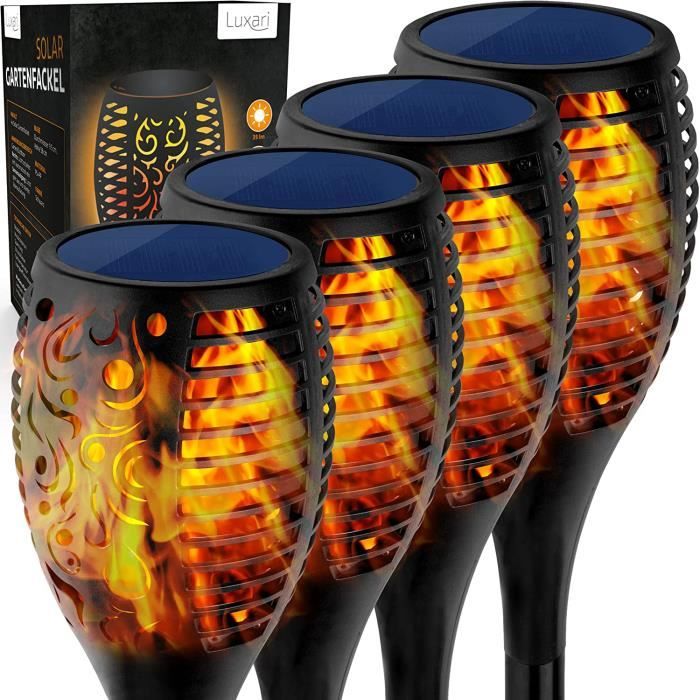 Luxari Torche solaire de jardin - 4x flammes réalistes - Lampe solaire ...