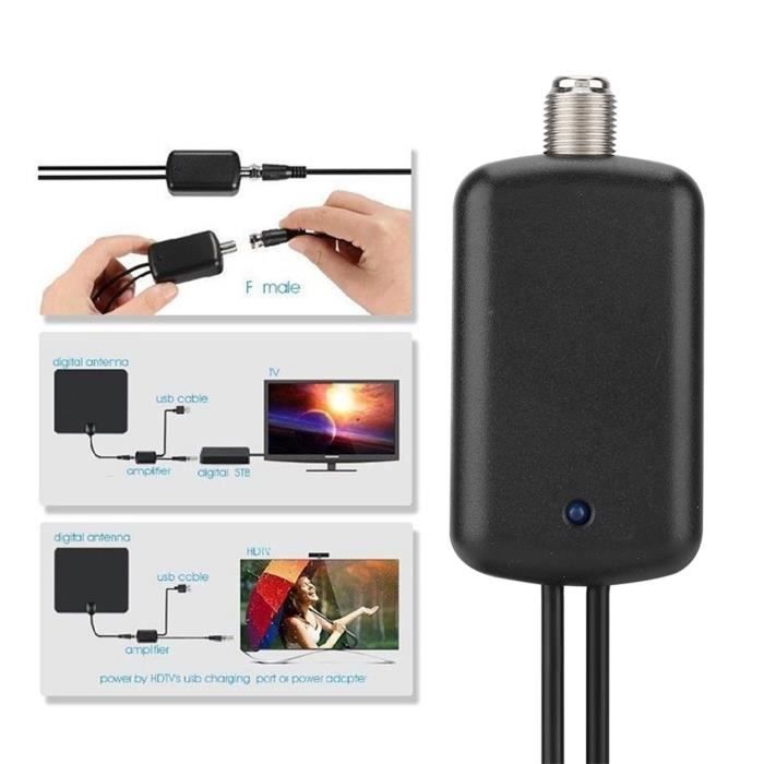 Amplificateur De Signal TV 25 DB - Pour Antenne Intérieure - Booste Les Chaînes Numériques VHF/UHF - Alimentation USB - 2 Pièces