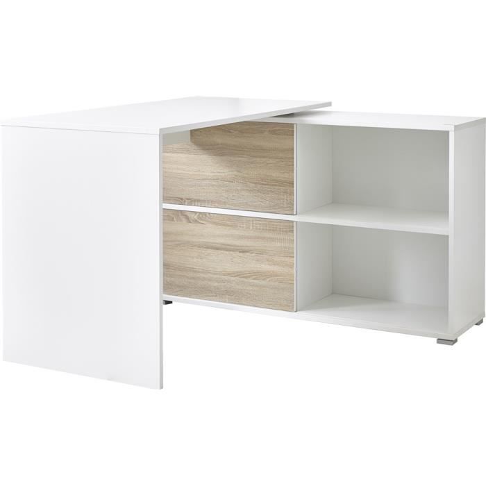 Bureau - Swithome - Slide - Blanc/Chêne de Sonoma - 3 tiroirs - Contemporain/Design