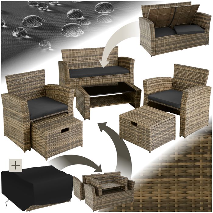 Salon De Jardin 4 Personnes - Canapé 2 Places + 2 Fauteuils + Table - Textilène Gris, Acier Laqué