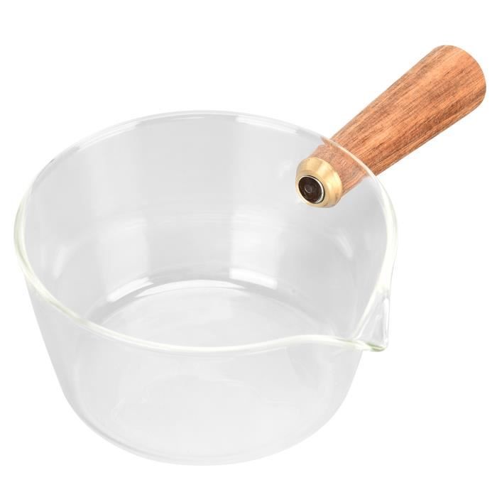 TMISHION casserole à lait Pot à lait en verre avec manche en bois bec en forme de V nouilles casserole maison cuisine ustensiles