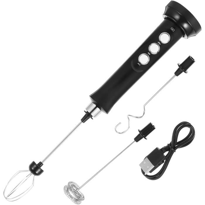 Mélangeur à main électrique sans fil, batteur à œufs portatif rechargeable par USB, mousseur à lait électrique avec 2 bâtonnets pour la maison (White