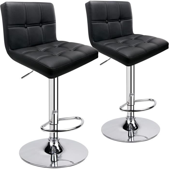 Tabourets De Bar Réglables - Lot De 2, Dossier, Repose-pieds - Simili Cuir, Pied Chromé
