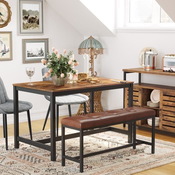 VASAGLE Table à manger de 4 personnes industriel, SANS TABOURET, 120 x 75 x  75 cm, Métallique Robuste, Rustique - Cdiscount Maison