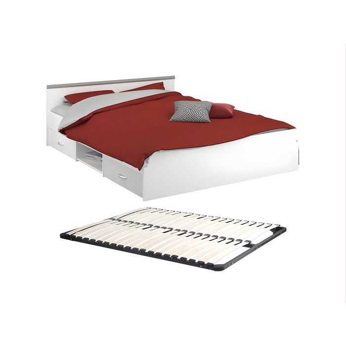 Lit avec rangements 140 x 190 cm - 2 tiroirs et 1 niche - Coloris : Blanc + Sommier - PABLO Lit avec rangements 140 x 190 cm - 2 tiroirs et 1 niche - Coloris : Blanc + Sommier - PABLO