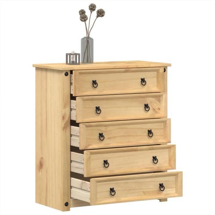 Commode - V GEBY - Corona - Bois massif de pin - 5 tiroirs - 80x40x89 cm