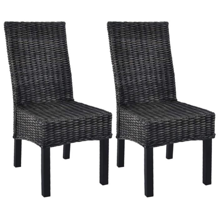 chaises à dîner - vidaxl - rotin kubu et bois de manguier - lot de 2 - style campagne