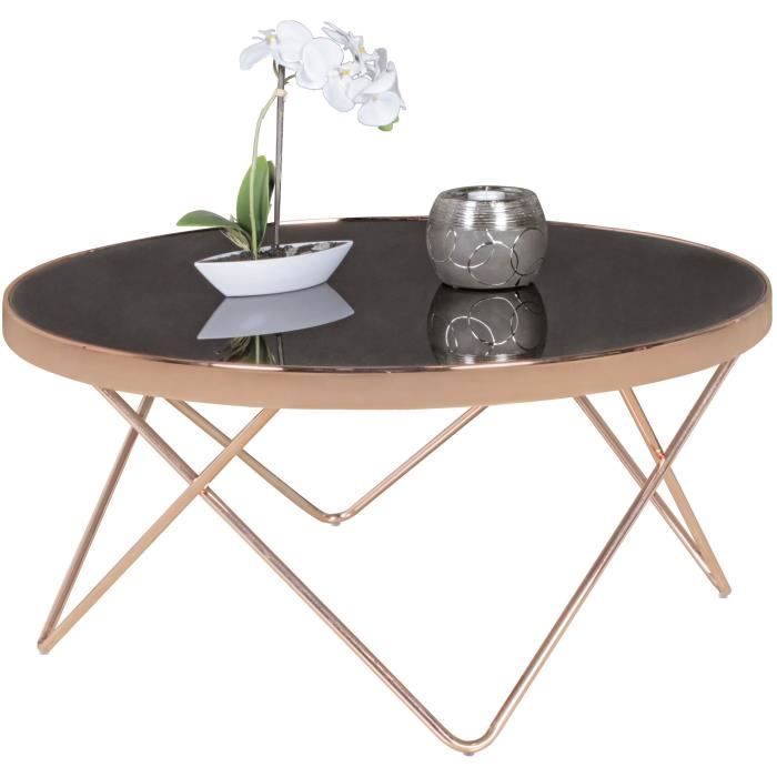 table basse design en verre cuivre noir - wohnling - ø82cm - style classique - intemporel