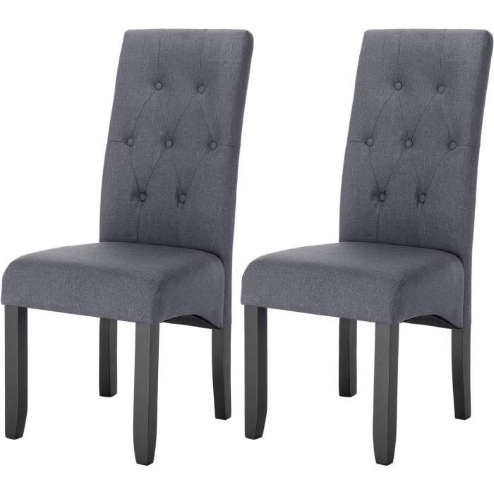 WOLTU Lot de 2 Chaises de Salle à Manger Chaises de Cuisine rembourrée en Lin Pieds en Bois Massif Gris Foncé W0ATT0146-2