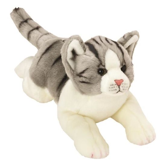 Classique Gris Et Blanc Tigre Chat En Peluche Taille Moyenne De La Gamme Kk7lr Cdiscount Jeux Jouets