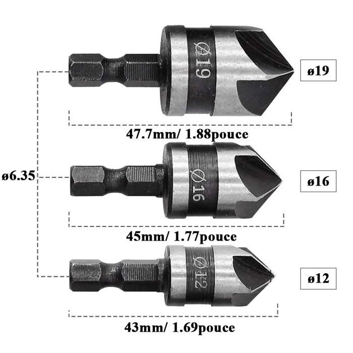 Foret à Fraiser Professionnel Avec Tige Hexagonale 32mm - Pour Chanfreiner Et Percer Des Trous D'évier - 9