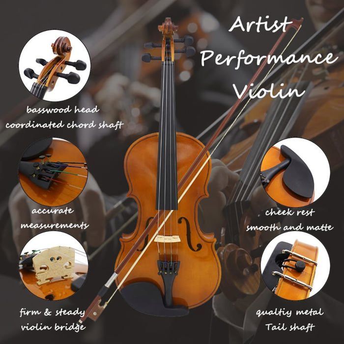 Violon 4/4 pleine taille pour débutants, bois de tilleul, instruments à cordes de musique avec