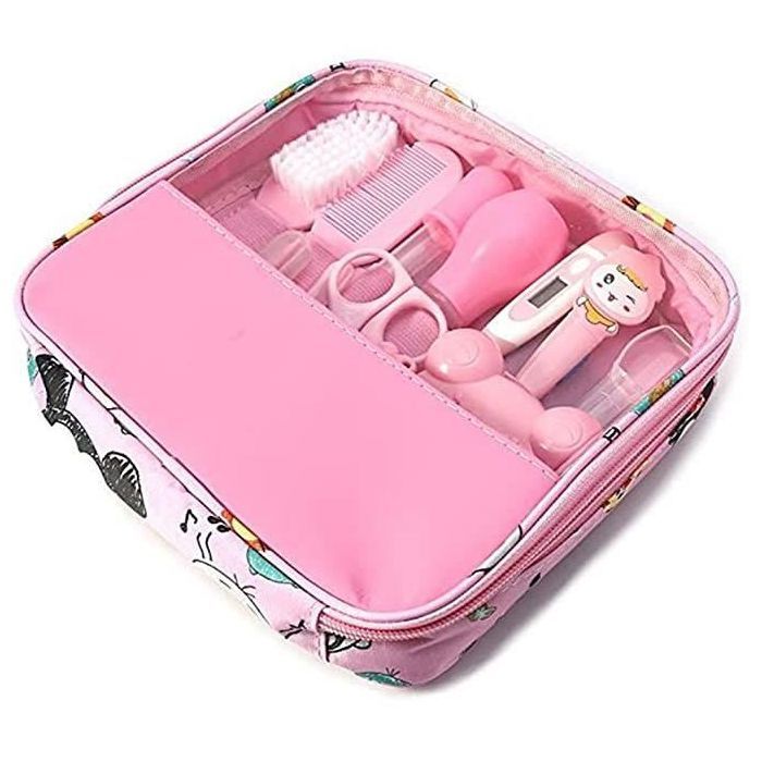 Kit De Soins Bébé 13 Pièces Infirmière Nouveau-Né - Trousse Toilettage Complet Avec Thermomètre Brosse (Bleu)