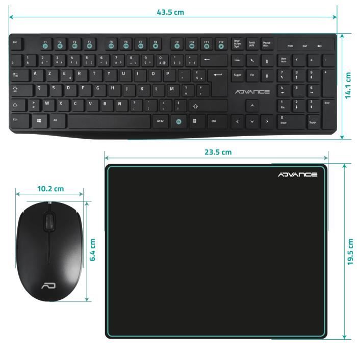 Pack 3en1 clavier souris tapis sans fil 2.4G, clavier 12 touches raccourcis  type slim et soft touche, souris 800/1200/1600 DPI - Cdiscount Informatique