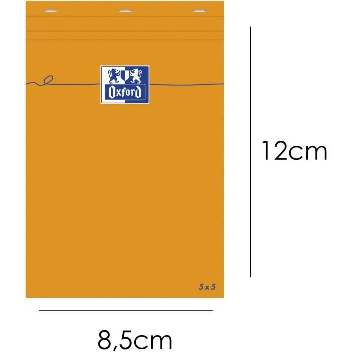 OXFORD Lot de 5 Bloc-Notes Orange A5 Petits Carreaux 5mm 80 Feuilles  Agrafées Couverture Carte Enduite Orange