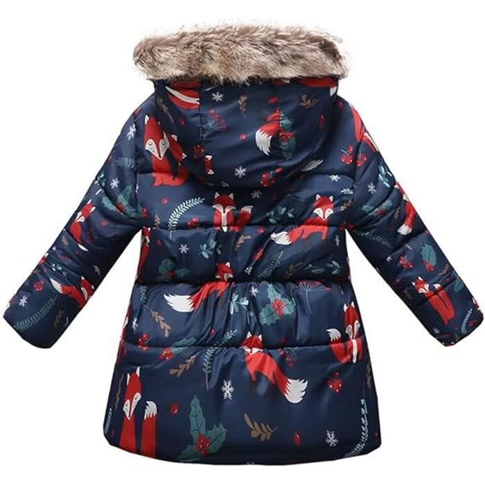 Enfant Doudoune a Capuche de Col en Fourrure Manteau Hiver Garcon Veste Matelassee Mi longue Fille Imprimee de Dessin Anime Renard Renard Cdiscount Pret a Porter