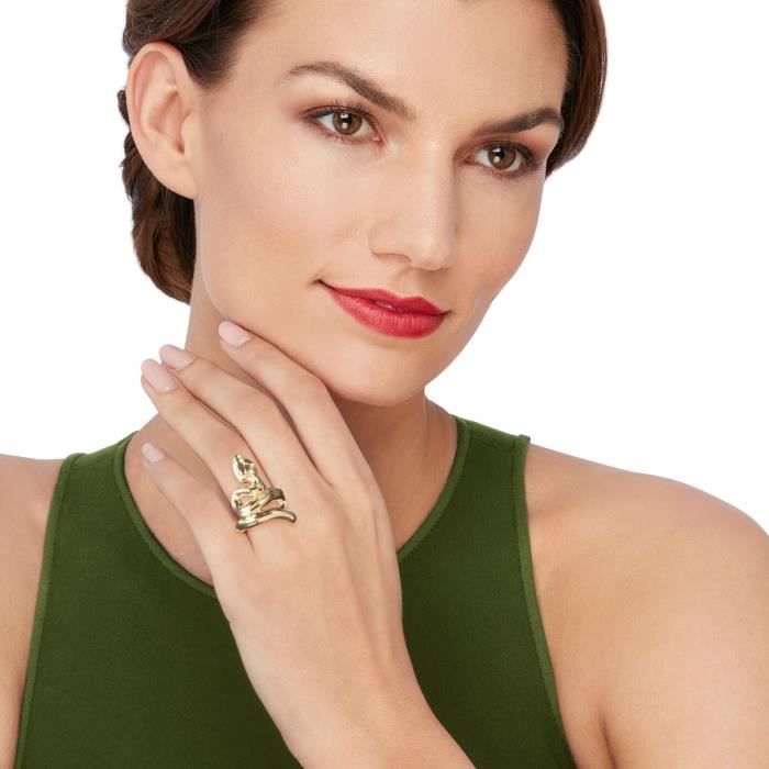 Chevaliere AFINA 18kt italienne Femmes Bague or jaune Serpent Taille 9 Noir Achat Vente chevaliere Femme Adulte Cdiscount