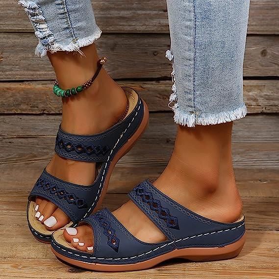 Sandales Orthopédiques pour Femmes Marque Modèle Bleu Cuir