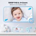 ieGeek 1080P 5'' Utile Babyphone Caméra PTZ 355° Baby Phone Vidéo connecté Smartphone Détection de Mouvement de Son-2