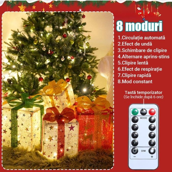 Lot de 3 boîtes cadeaux de Noël illuminées, lumière chaude, 50 LED ...