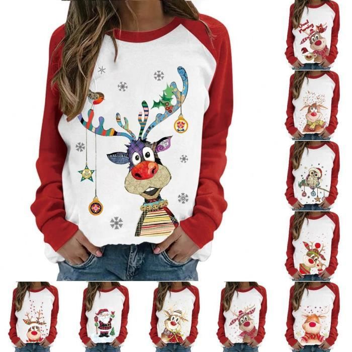 Plaid Noel Chaconka Vêtement Noël Femme Pull Drôle à Manches Longues Pull Moche De Pull Noel