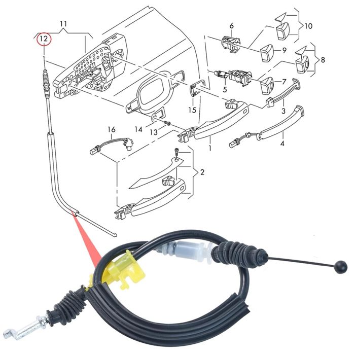 Câble Poignée Porte Intérieure Voiture 813712R000 - Avant Gauche Droite Compatible Hyundai I30 2007-2017